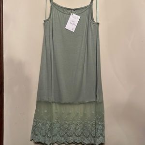 Sage Green Long Tank w/ Lace bottom